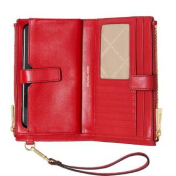 New Michael Kors Adele Floral Appliqué Leather Smartphone Double Zip Wristlet - Picture 9 of 13